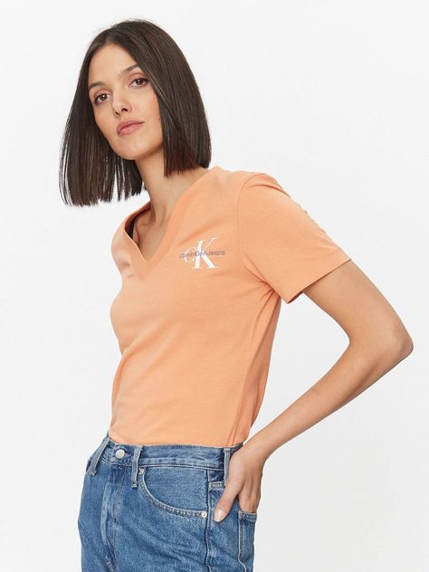 Polera Monologo Slim V-Neck Naranja-0