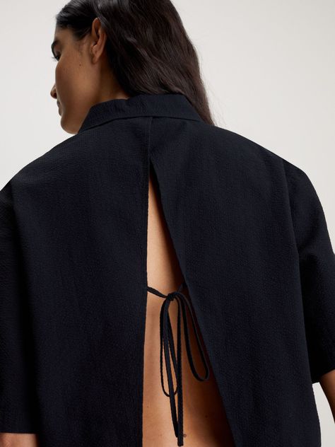 Camisa Back Detail Seersucker Negro Calvin Klein-3