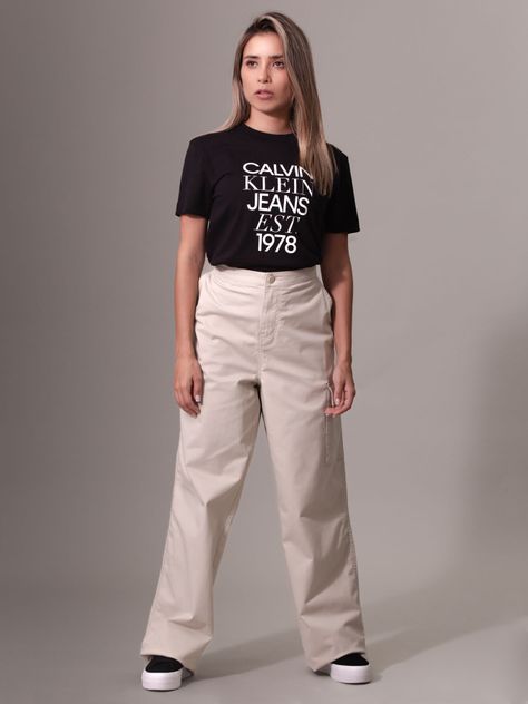 Pantalón Cargo Brushed Cotton Crema Calvin Klein-1