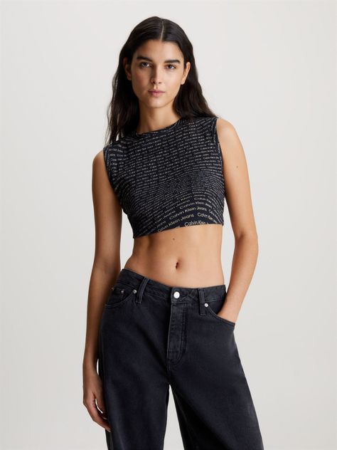 Polera Aop Cropped Negro Calvin Klein-0