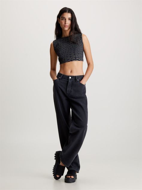 Polera Aop Cropped Negro Calvin Klein-1