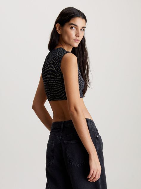 Polera Aop Cropped Negro Calvin Klein-2