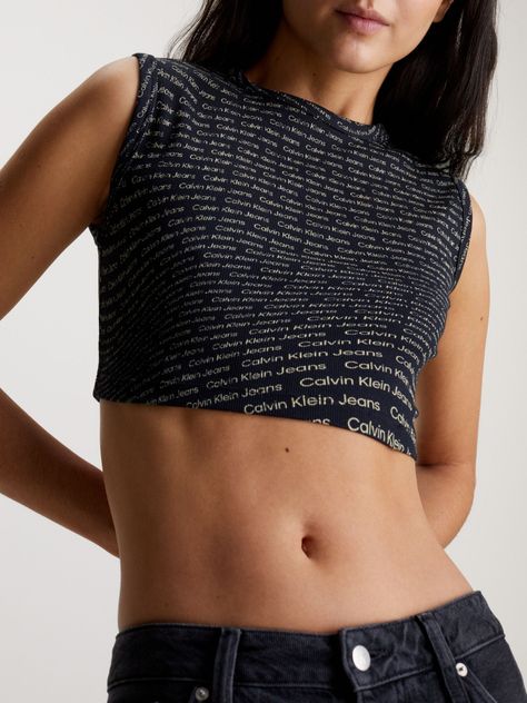 Polera Aop Cropped Negro Calvin Klein-3