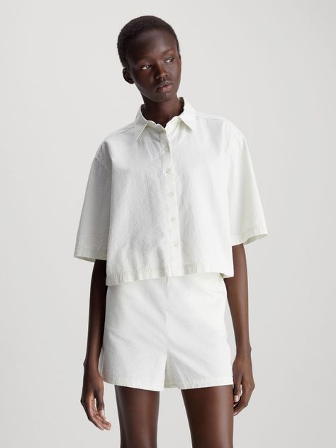 Camisa Back Detail Seersucker Blanco Calvin Klein-0