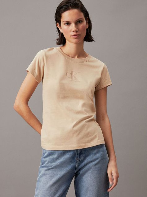 Polera Burn Out Ck Slim Beige Calvin Klein-0