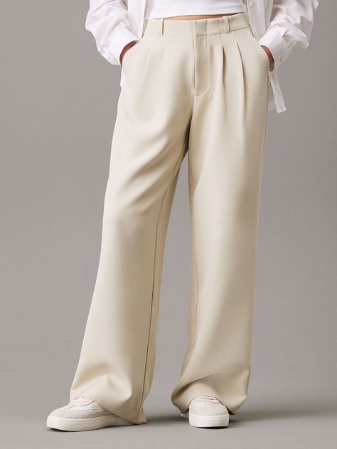 Pantalón Stretch Crepe Straight Crema Calvin Klein-0