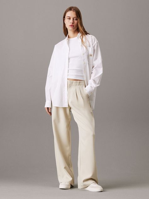 Pantalón Stretch Crepe Straight Crema Calvin Klein-1