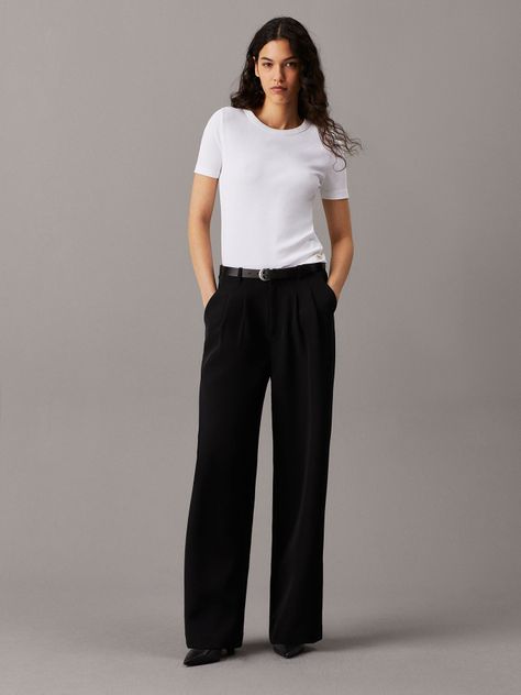 Pantalón Stretch Crepe Straight Negro Calvin Klein-1