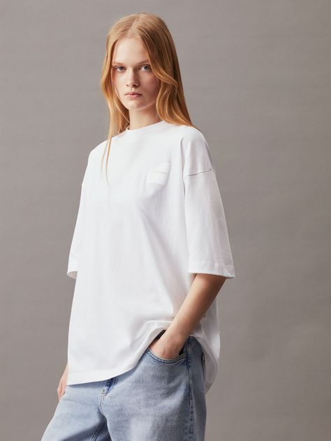 Polera Warp Logo Boyfriend Blanco Calvin Klein-0