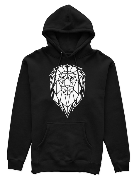 Polerón Canguro Unisex Negro - León Geométrico-0
