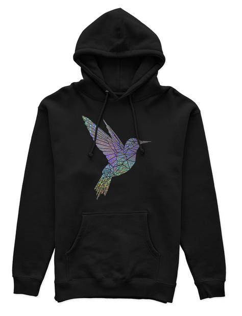 Polerón Canguro Unisex Negro - Colibrí Geométrico holográfico efecto circulo-0