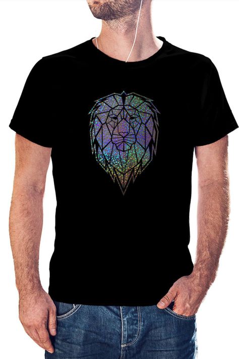 Polera Hombre diseño León Geométrico Holografico efecto circulo-0
