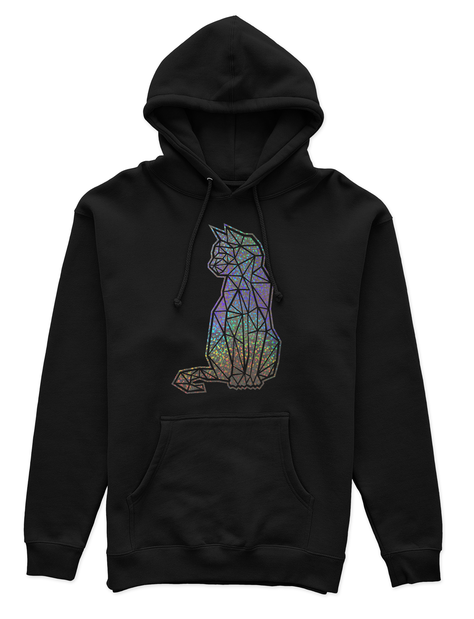 Polerón Canguro Unisex Negro - Gato Geométrico holográfico efecto circulo-0