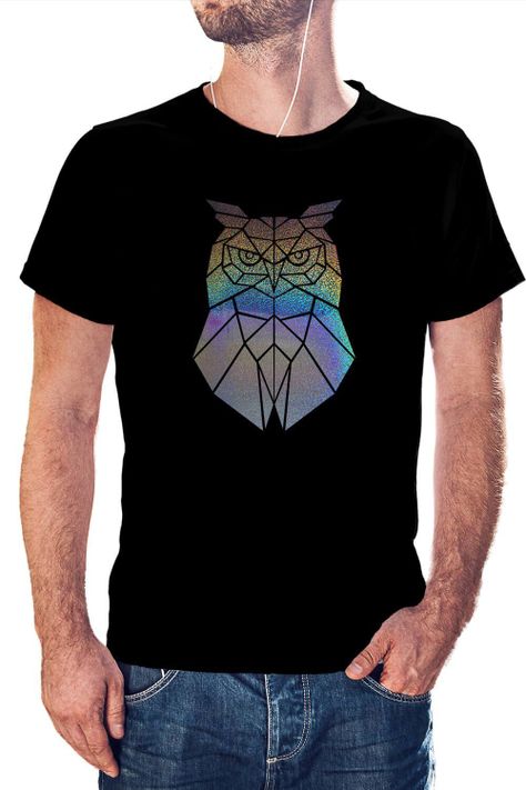 Polera Hombre diseño Búho Geométrico Holografico -0