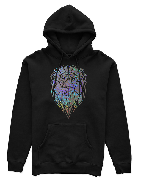 Polerón Canguro Unisex Negro - León Geométrico holográfico efecto circulo-0