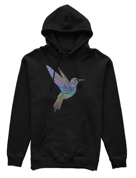 Polerón Canguro Unisex Negro - Colibrí Geométrico holográfico -0