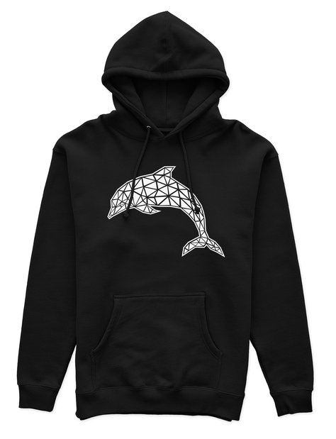 Polerón Canguro Unisex Negro - Delfín Geométrico-0