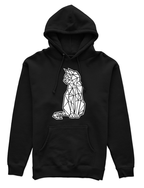 Polerón Canguro Unisex Negro - Gato Geométrico-0