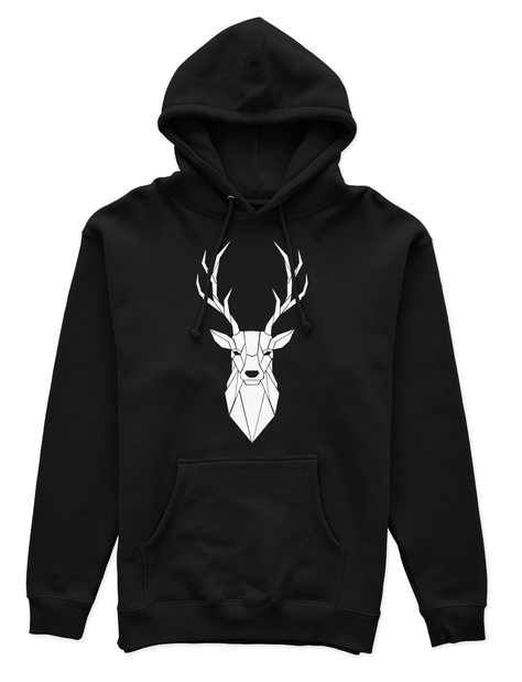 Polerón Canguro Unisex Negro - Ciervo Geométrico-0