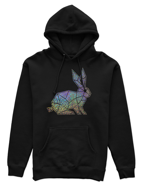 Polerón Canguro Unisex Negro - Conejo Geométrico holográfico efecto circulo-0