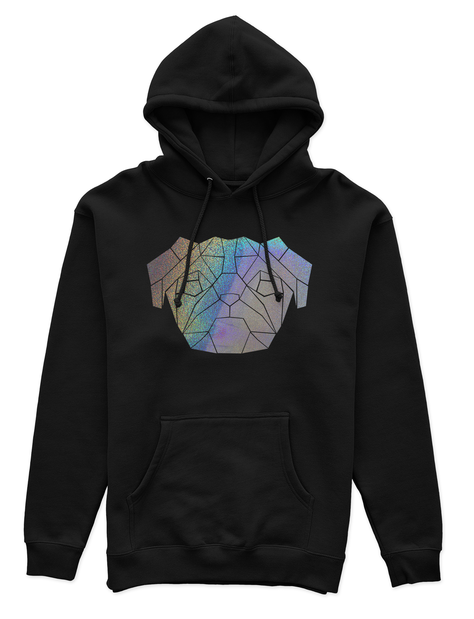 Polerón Canguro Unisex Negro - Pug Geométrico holográfico-0