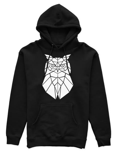  Polerón Canguro Unisex Negro - Búho Geométrico-0