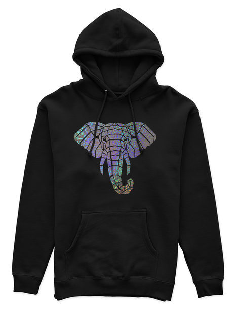 Polerón Canguro Unisex Negro - Elefante Geométrico holográfico efecto circulo-0