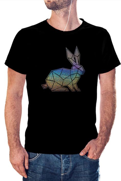 Polera Hombre diseño Conejo Geométrico Holografico -0