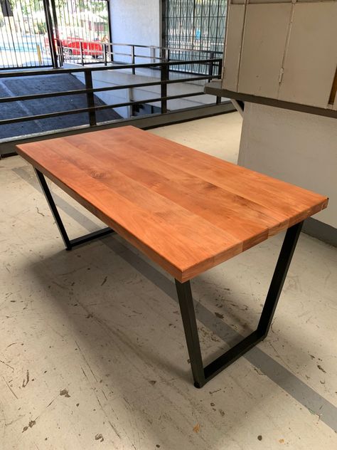 mesa de roble base trapecio-0