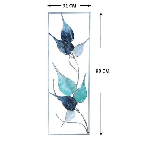 METAL WALL DECOR BLUE LEAVES (31 x 3 x 90 cm)-2