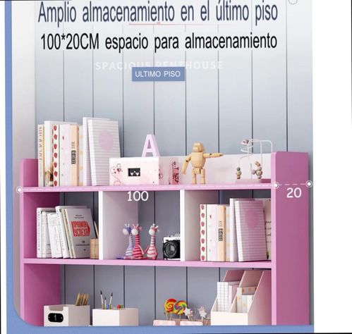 Escritorio Infantil Con Repisas Superiores Rosado-5