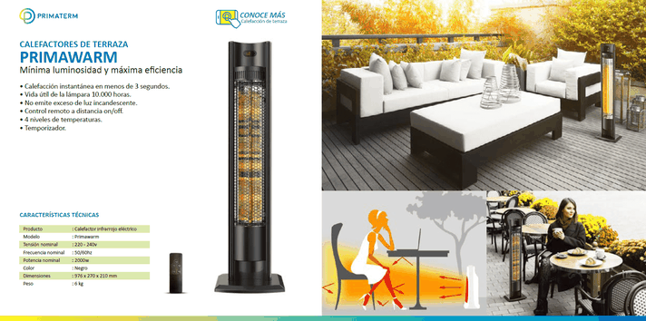 Calefactor de Terraza Primawarm 2000w 2 Niveles PRIMATERM-6
