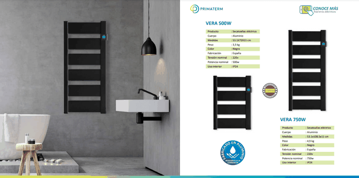 Toallero Radiador Secatoallas Eléctrico Vera 750W Antracita PRIMATERM-6