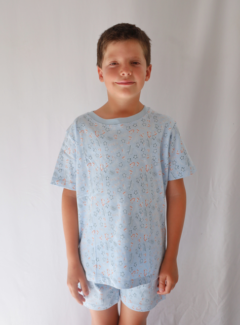 Pijama corto niño palmeras celeste-0