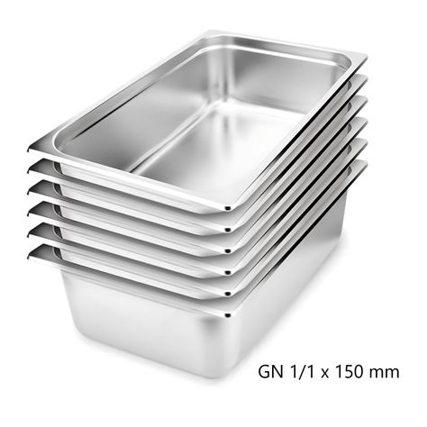 Pack 6 Depósitos Gastro GN 1/1 x 150 mm Acero Inox-5