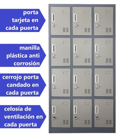 Locker Casillero metálico 3 Cuerpos 12 Puertas-2