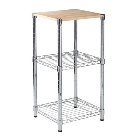 Mesa de apoyo 35x35x70 cm Acero Cromado Cubierta MDF-0