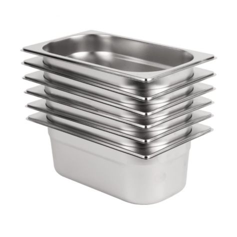 Pack 6 Depósitos Gastro GN 1/4 x 100 mm Acero Inox-0