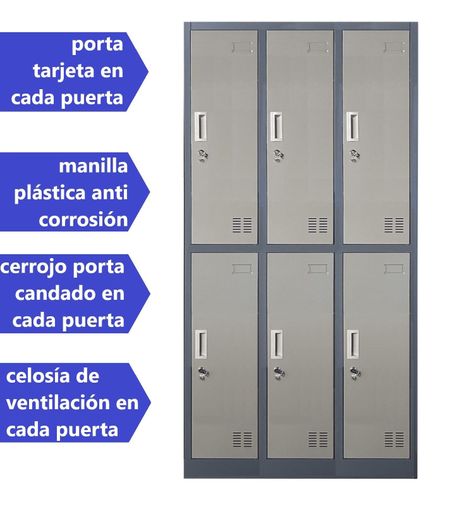Locker Casillero metálico 3 Cuerpos 6 Puertas-2