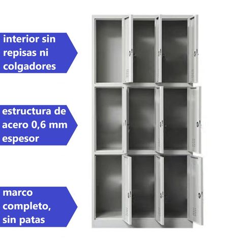 Locker Casillero metálico 3 Cuerpos 9 Puertas-3