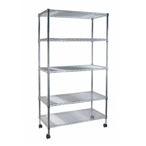 Estante 75x35x150 cm. Acero Cromado 5 bandejas. Ruedas. Cap. 400 kg.-1