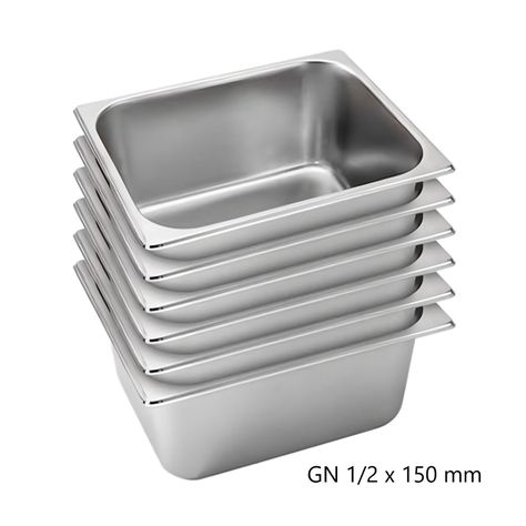 Pack 6 Depósitos Gastro GN 1/2 x 150 mm Acero Inox-3