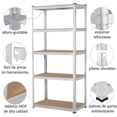 Estante Acero Galvanizado 70x30x150 cm. Cap 875 Kg-7