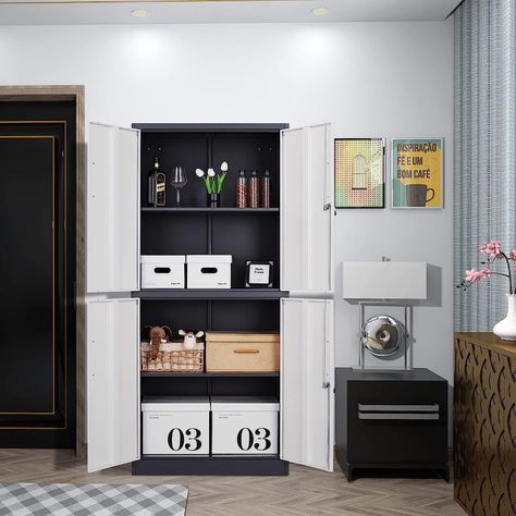 Armario de Acero 90x40x185 cm 2 Cuerpos 4 Puertas 3 Bandejas-7