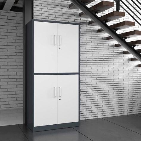 Armario de Acero 90x40x185 cm 2 Cuerpos 4 Puertas 3 Bandejas-8