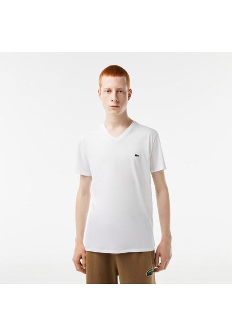 Polera Cuello V Hombre Lacoste TH6710 Blanco-0