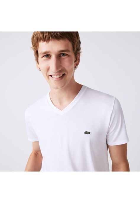 Polera Cuello V Hombre Lacoste TH6710 Blanco-3