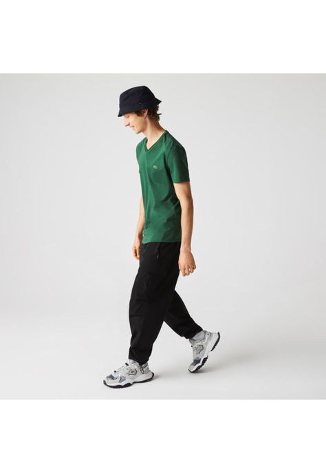 Polera Cuello V Hombre Lacoste TH6710 Verde-4