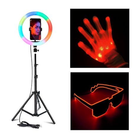 Kit Tiktoker Aro Led RGB + Guantes + Lentes Neon-0
