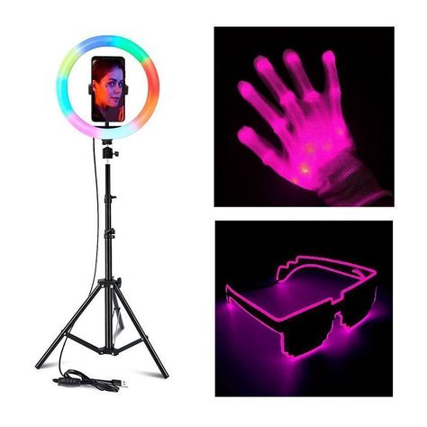 Kit Tiktoker Aro Led RGB + Guantes + Lentes Neon-0